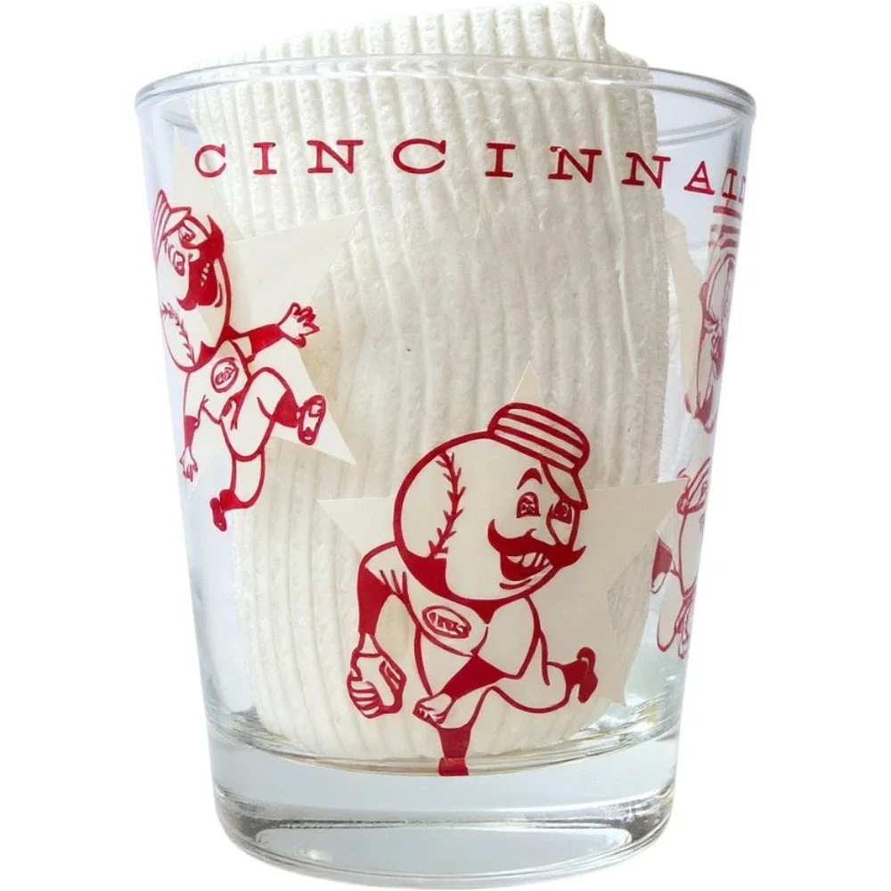 Cincinnati Reds Glass Tumbler Set Mr Redlegs Baseball Vintage 1960s Red White